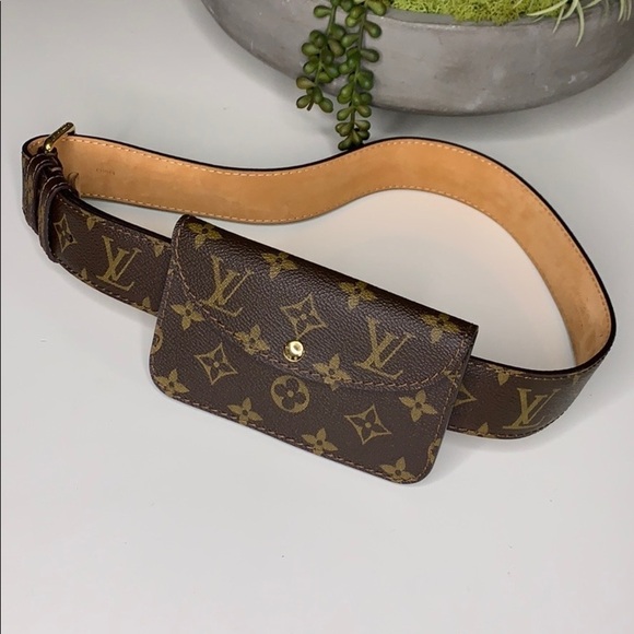 LOUIS VUITTON Ceinture Pochette Belt Bag Pouch brown monogram women EUC - Picture 1 of 8